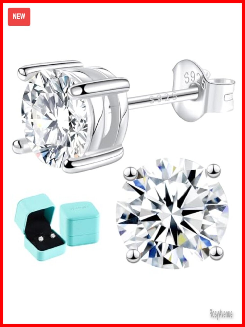 Moissanite Stud Earrings 925 Sterling Silver 14K White Gold Plated VVS1